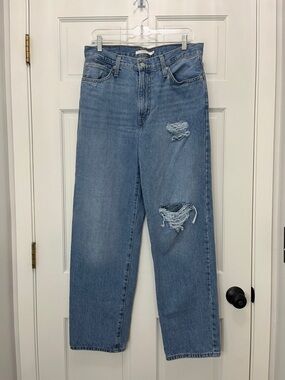 Levi's 94 Baggy High-Rise Straight-Leg Light Wash Distressed Jeans - Size 29